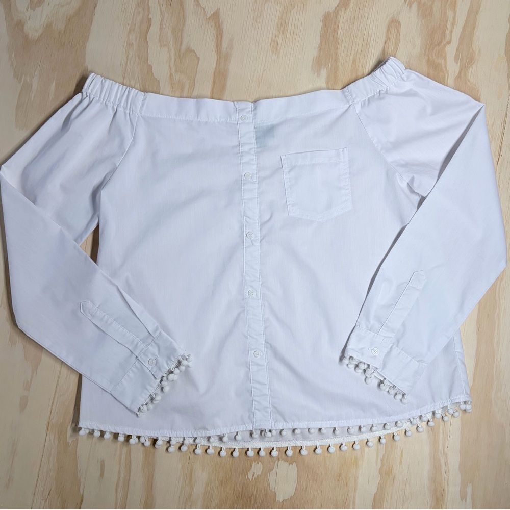 Lumière White Off Shoulder Blouse Pom Trim Boho Top Size L - Picture 1 of 5